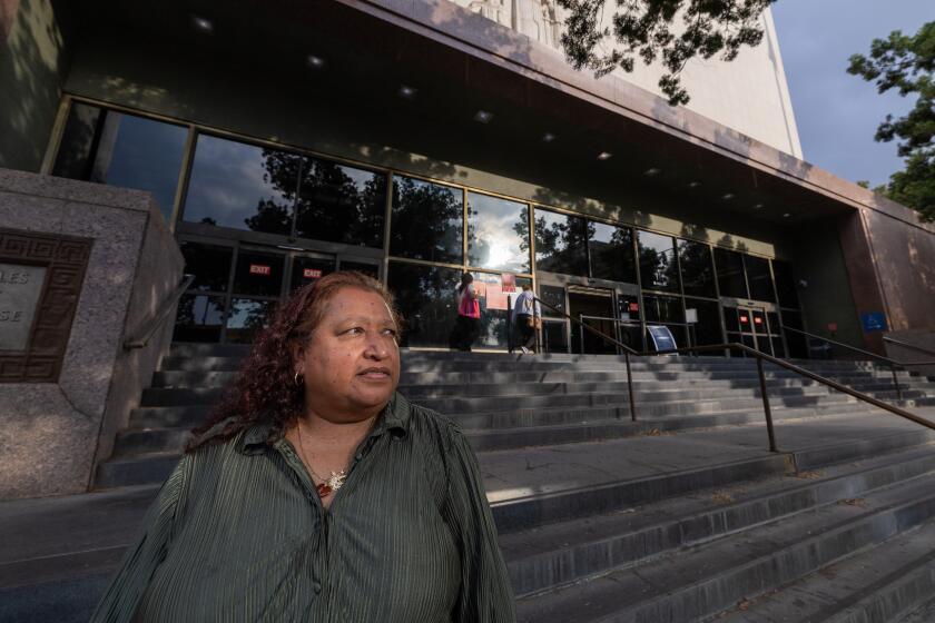 Los Angeles, CA - September 16: Alcira Ayala stands for a portrait at the Stanley Mosk Courthouse on Monday, Sept. 16, 2024 in Los Angeles, CA. (Brian van der Brug / Los Angeles Times)