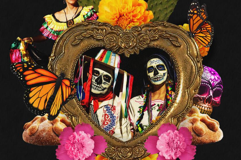 People in Dia De Muerto makeup with flowers and butterflies.