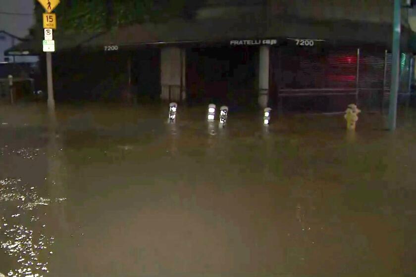 A water main break on the 600 block of Formosa Avenue in Los Angeles caused serious flooding.