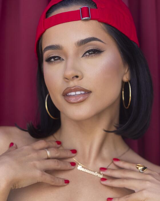 Becky G poses for a portrait on the set of her music video "Otro Capitulo", being filmed in Elysian Park in Los Angeles, on Monday, Sept. 23, 2024.